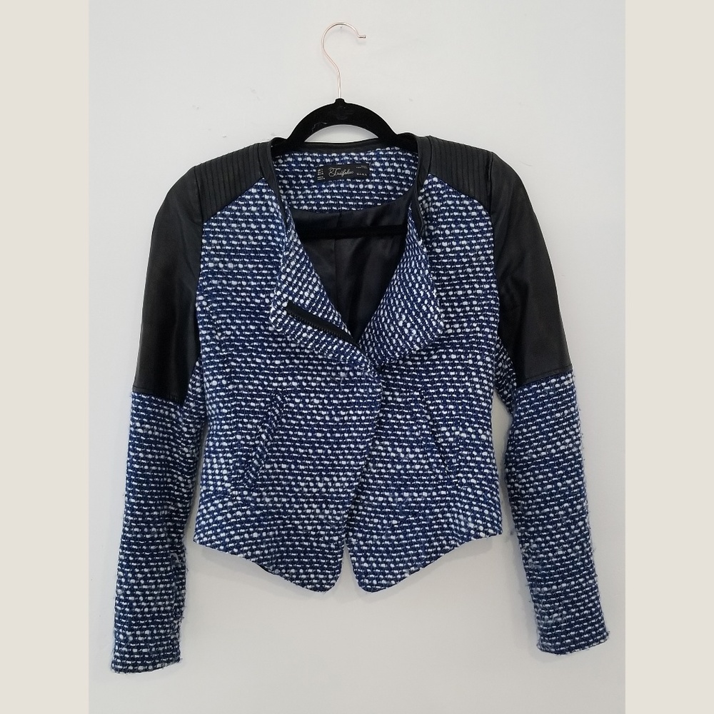Zara Tweed Leather Collarless Jacket